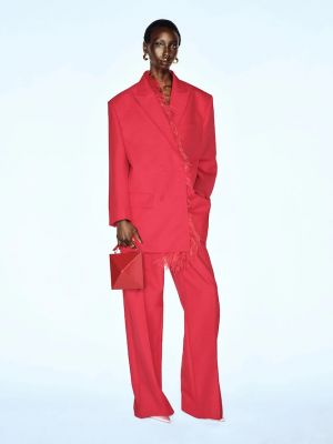 Jedwabne proste spodnie z wysoką talią Valentino czerwone