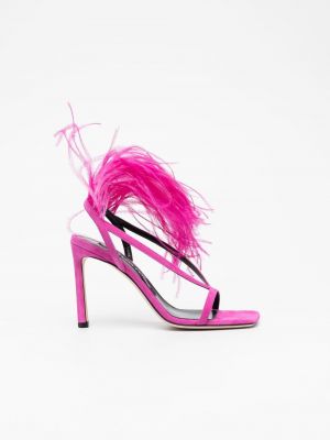 Kožené semišové sandály z peří Sergio Rossi růžové