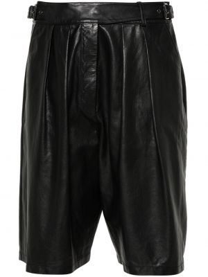 Plisirane usnjene kratke hlače Emporio Armani črna