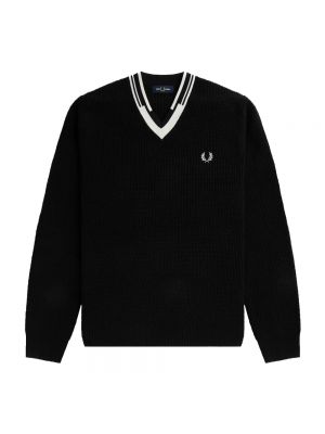 Sweter z dekoltem w serek Fred Perry czarny