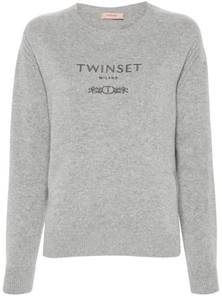 Broderet kort sweater Twinset grå