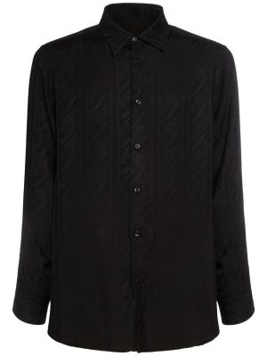 Jedwabna koszula z długim rękawem żakardowa Etro czarna