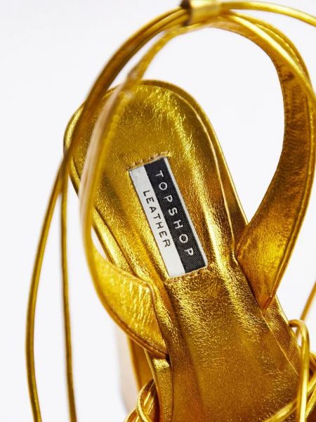 Кожаные туфли с квадратным носком Topshop золотые