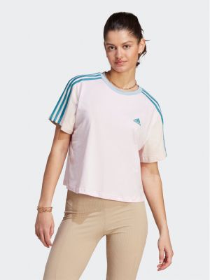 Voľné pruhované priliehavé tričko Adidas ružová