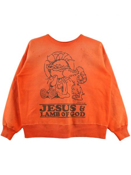 Sweat avec imprimé slogan en coton à imprimé Saint Mxxxxxx orange