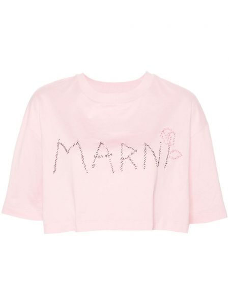 Тениска бродирана Marni розово