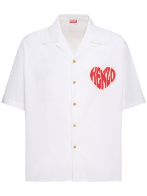 Памучна риза с принт със сърца Kenzo Paris бяло