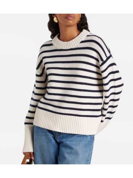 Кашмирен пуловер на райета Lisa Yang бяло