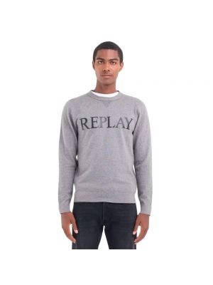 Dzianinowy sweter z dżerseju Replay szary