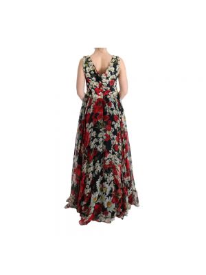 Vestido largo de flores de cristal Dolce & Gabbana rojo