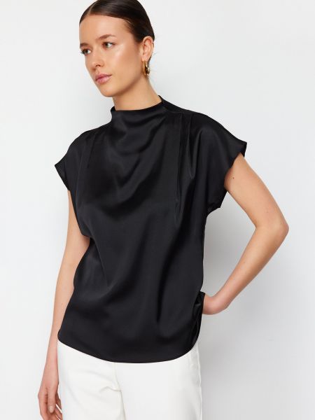 Плетена сатенена блуза Trendyol черно
