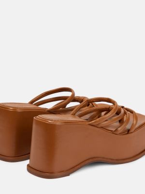 Sandale din piele cu platformă cu pană Souliers Martinez maro