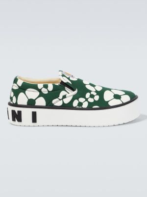 Sneakersy w kwiatki wsuwane Marni zielone