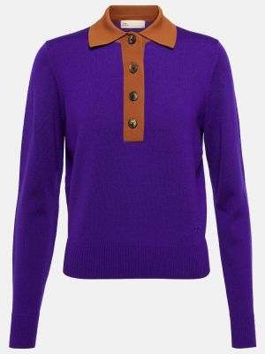 Polo de lana de punto Tory Burch violeta