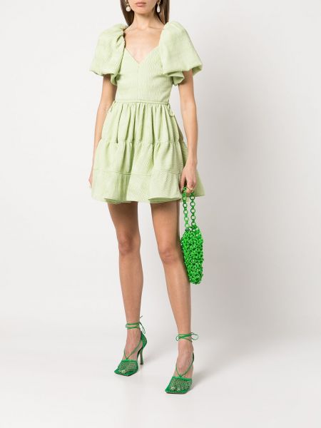 Večerní šaty s výstřihem do v s balonovými rukávy Jonathan Simkhai zelené