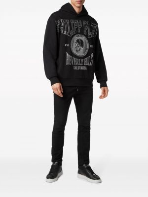 Kapučdžemperis džersija ar kristāliem Philipp Plein melns