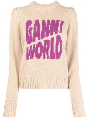 Плетен пуловер Ganni кафяво