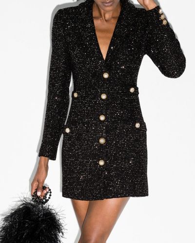 Mini vestido con botones de tweed Alessandra Rich negro
