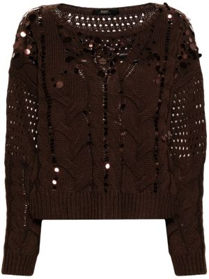 Sweter z cekinami wełniany Seventy brązowy