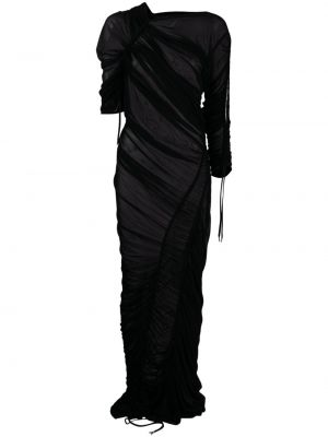 Asimetrična večerna obleka z draperijo Atlein črna