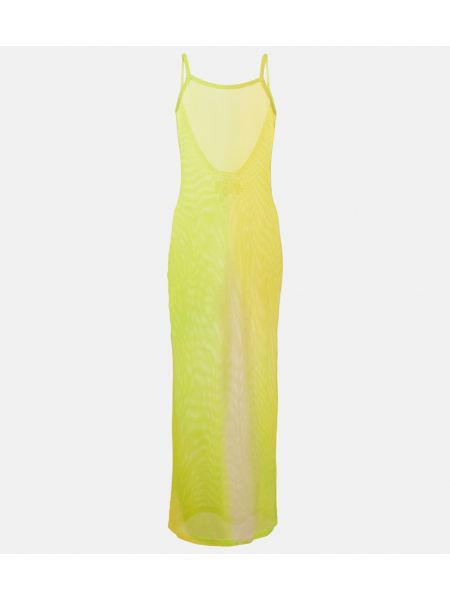 Βαμβακερή μίντι φόρεμα από διχτυωτό Acne Studios κίτρινο