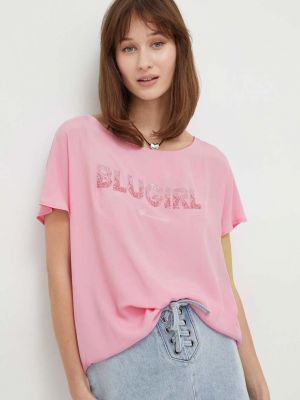 Копринена блуза с апликация Blugirl Blumarine розово