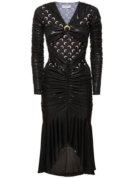 Midi haljina od jersey s draperijom Marine Serre crna