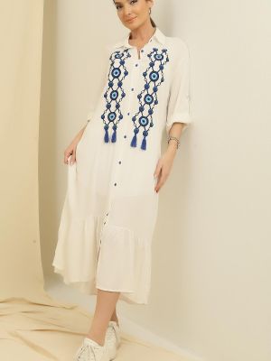 Viskózové dlouhé šaty s výšivkou na gombíky By Saygı