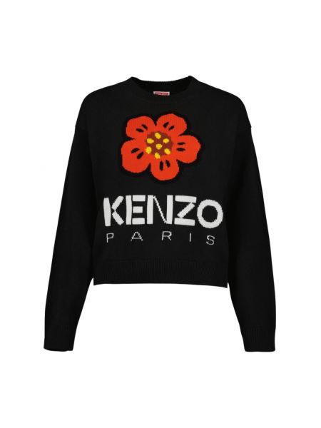 Długi sweter w kwiatki z długim rękawem z okrągłym dekoltem Kenzo czarny