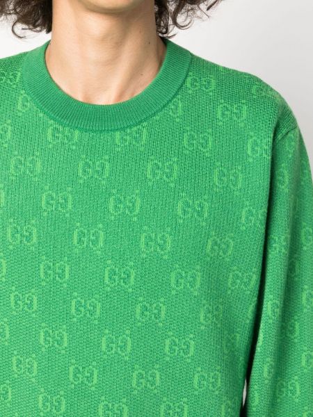Maglione di lana in tessuto jacquard Gucci verde