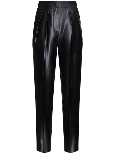 Selyem lenvászon magas derekú egyenes szárú nadrág Giorgio Armani fekete