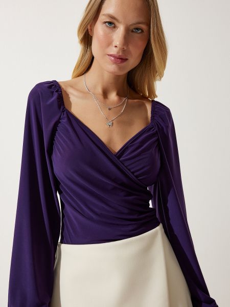 Плетена блуза с буфан ръкави Happiness İstanbul виолетово