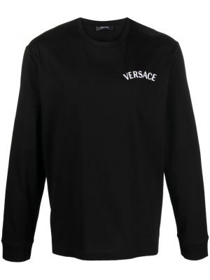 Памучна тениска бродирана Versace черно