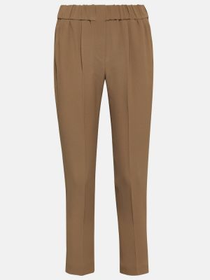 Pantalon taille basse en soie slim Brunello Cucinelli beige