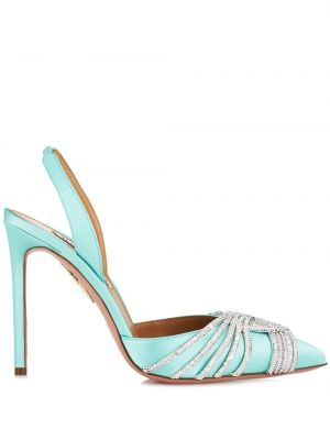 Полуотворени обувки с кристали Aquazzura синьо
