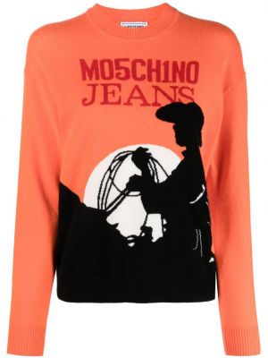 Maglione con stampa con scollo tondo Moschino Jeans arancione
