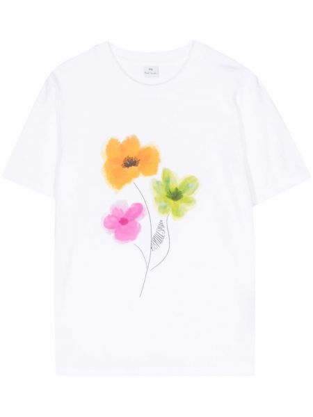 T-krekls ar ziediem ar apdruku Ps Paul Smith balts