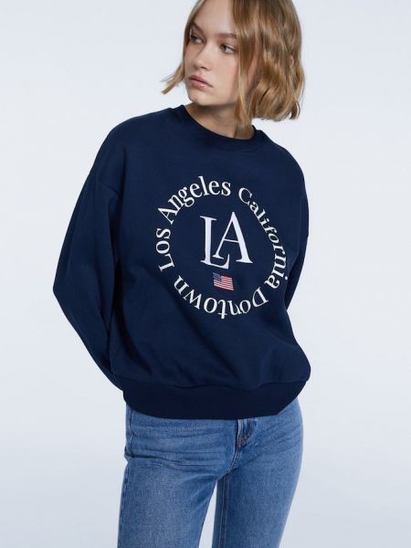 Stradivarius Bluza Oversize Z Haftem Morski L