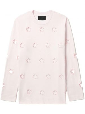 Květinové bavlněné tričko s dlouhými rukávy Simone Rocha - růžová