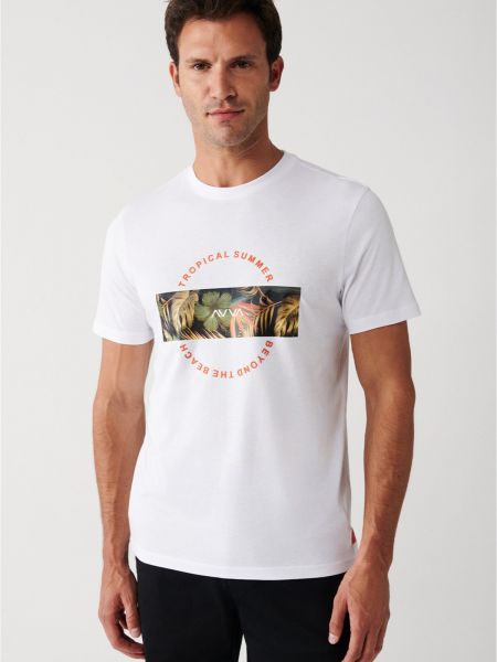 Polo krekls ar apdruku ar tropisku rakstu Avva balts