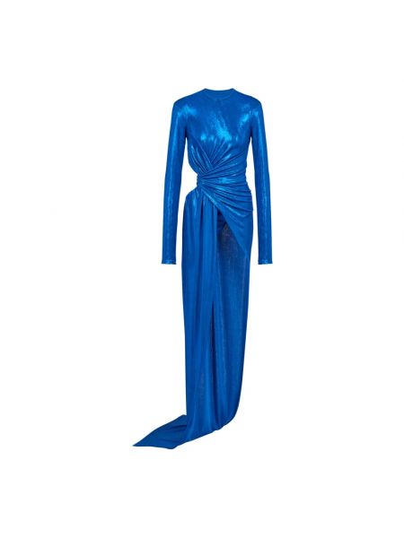 Sukienka długa z dżerseju drapowana Balmain niebieska