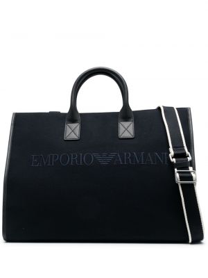 Памучни шопинг чанта бродирани Emporio Armani синьо