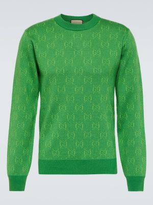 Sweter wełniany żakardowy Gucci zielony