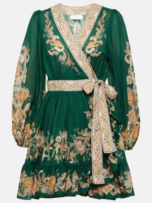 Bombažna obleka s cvetličnim vzorcem Zimmermann zelena