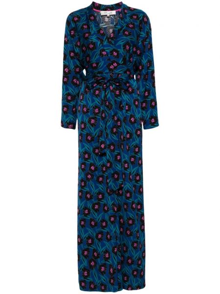 Haljina na omot s cvjetnim printom s printom Dvf Diane Von Furstenberg plava