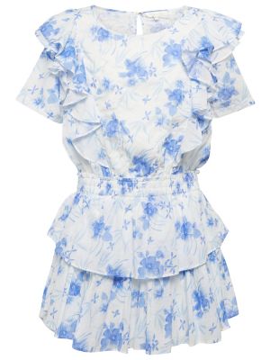 Květinové bavlněné mini šaty Loveshackfancy - modrá