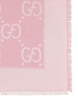 Žakárový hedvábný vlněný šál Gucci růžový