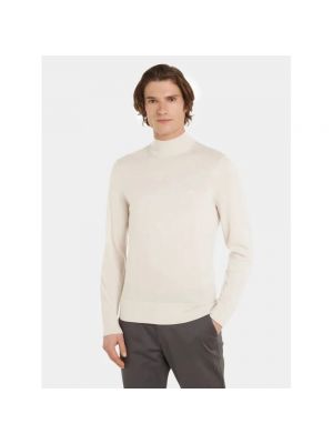 Jersey cuello alto de lana con cuello alto de tela jersey Calvin Klein blanco