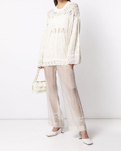 Žakárové průsvitné kalhoty Mame Kurogouchi bílé