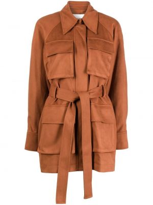 Usnjena jakna s karirastim vzorcem s potiskom Low Classic rjava